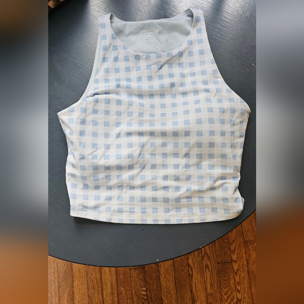 Blue and white gingham Old Navy active crop top size medium